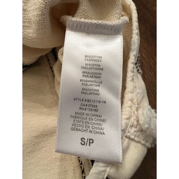 Anthropologie Eri + Ali Women’s Santillana Fringed Top Boho Small Cream Black - Picture 5 of 9